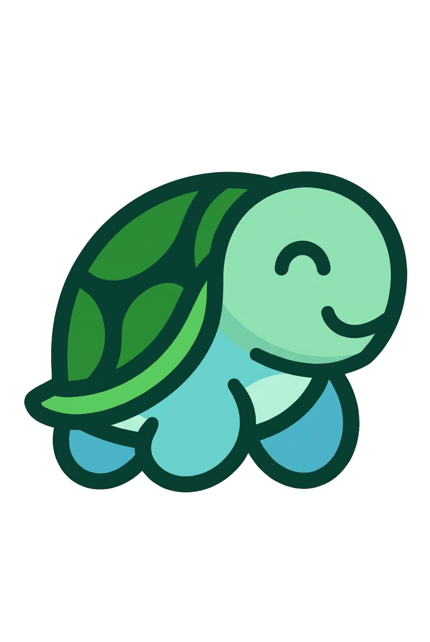 Good News Turtle logo – a joyful green turtle